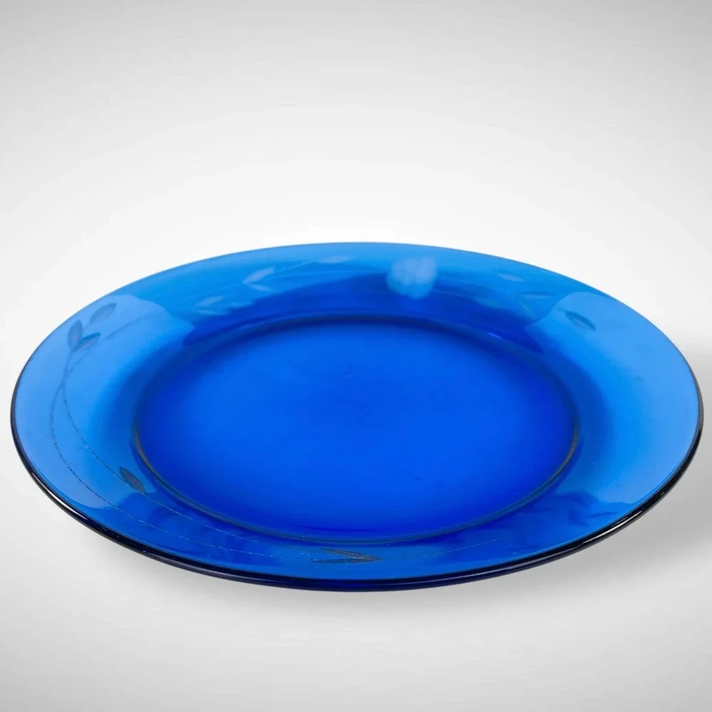 Princess House Heritage Blue Glass 8 Inch Salad Plates Set of 6 Vintage‎ 1974